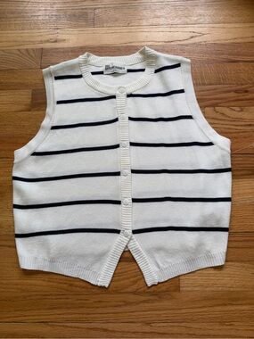 No Boundaries White & Navy Striped Sleeveless Button Cardigan Size Large